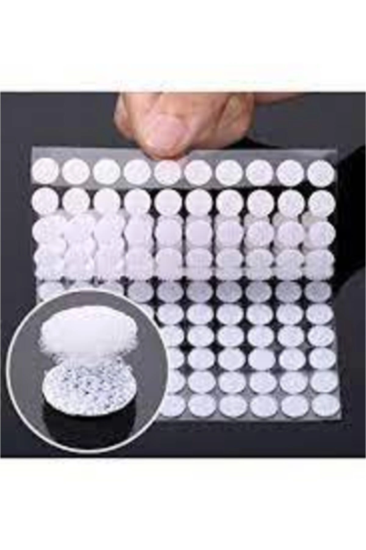 100 Adet Arkası Yapışkanlı Yuvarlak Cırt Cırtlı Bant, Kaliteli Bant, Çap 1cm, (beyaz)