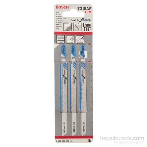 BOSCH - Kırılmaya Karşı Dayanıklı Seri Metal İçin T 318 Af Dekupaj Testeresi Bıçağı - 3'Lü Paket