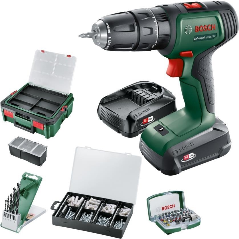 BOSCH Universalımpact Akülü Darbeli Matkap (2x 1.5AH)+210 Aksesuar 06039D4107