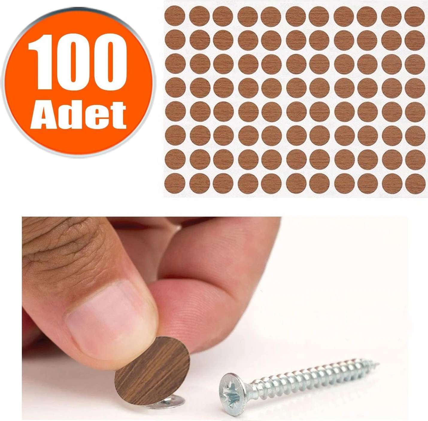 Yapışkanlı Vida Tapası Tıpası Ceviz Renk Vida Kapatıcı Kapağı (100 Adet)