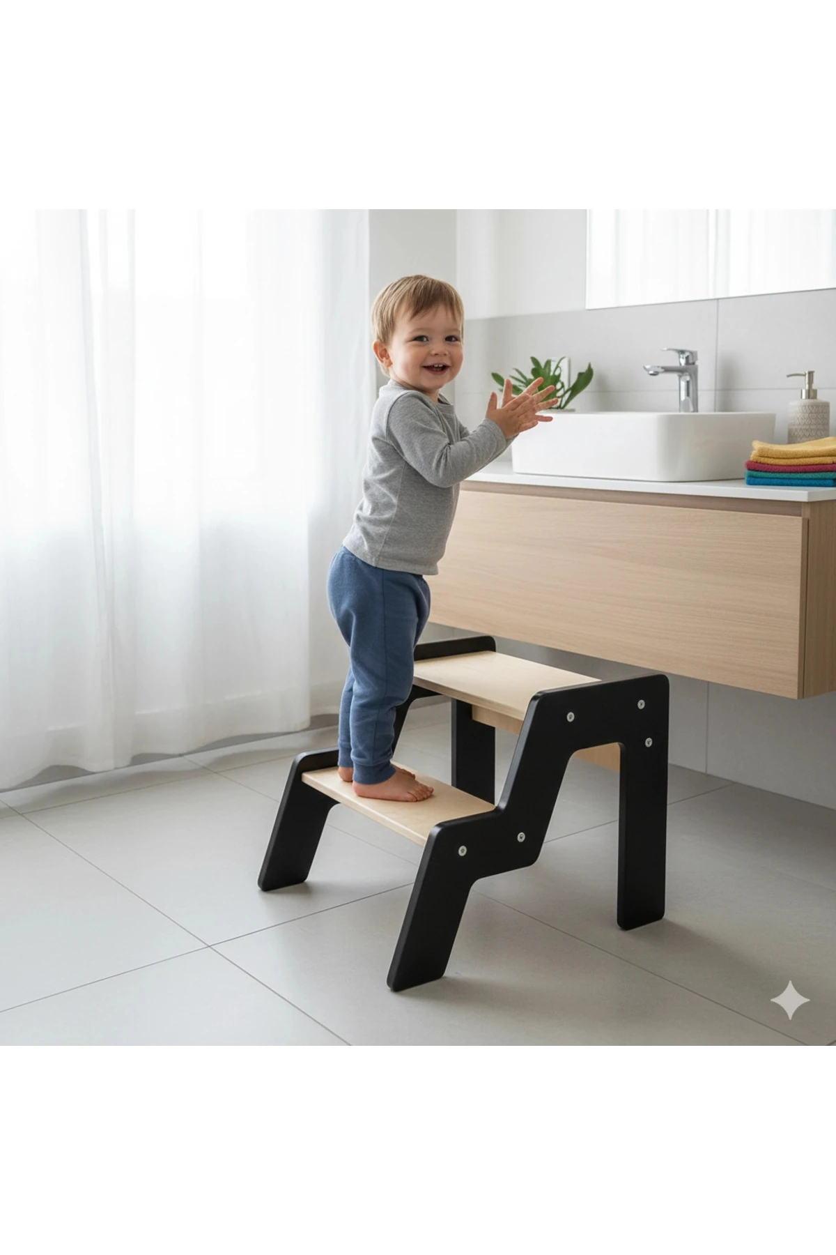 Montessori Basamaklı Tabure (Siyah)