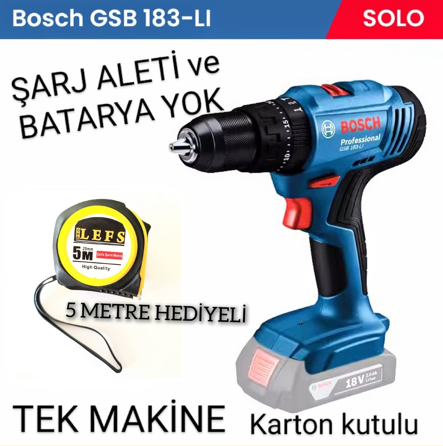 BOSCH Gsb 183 Li Darbeli Matkap Vidalama (Solo) Batarya ve Şarj Aleti Yoktur