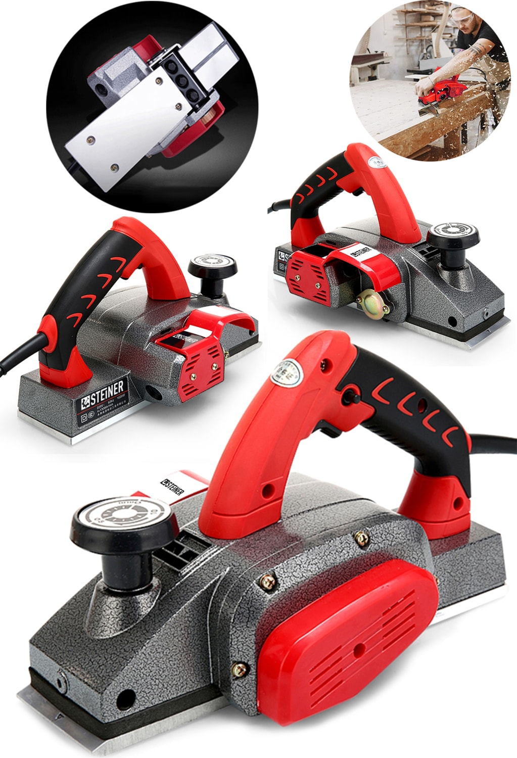 Alman Titan 4200 Watt Motor Korumalı Bakır Sargılı Metal Şanzuman Çift Bıçaklı Planya Rende Makinesi