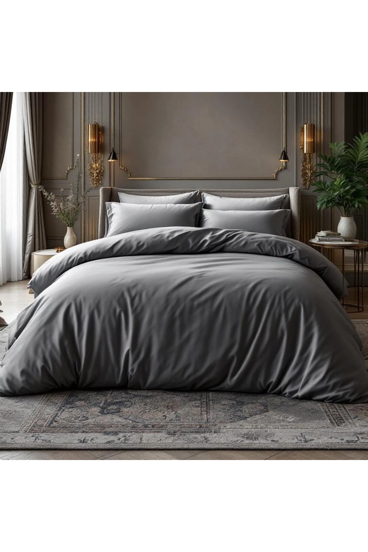 Odin 300 TC Pamuk Saten King Size Nevresim Seti Antrasit