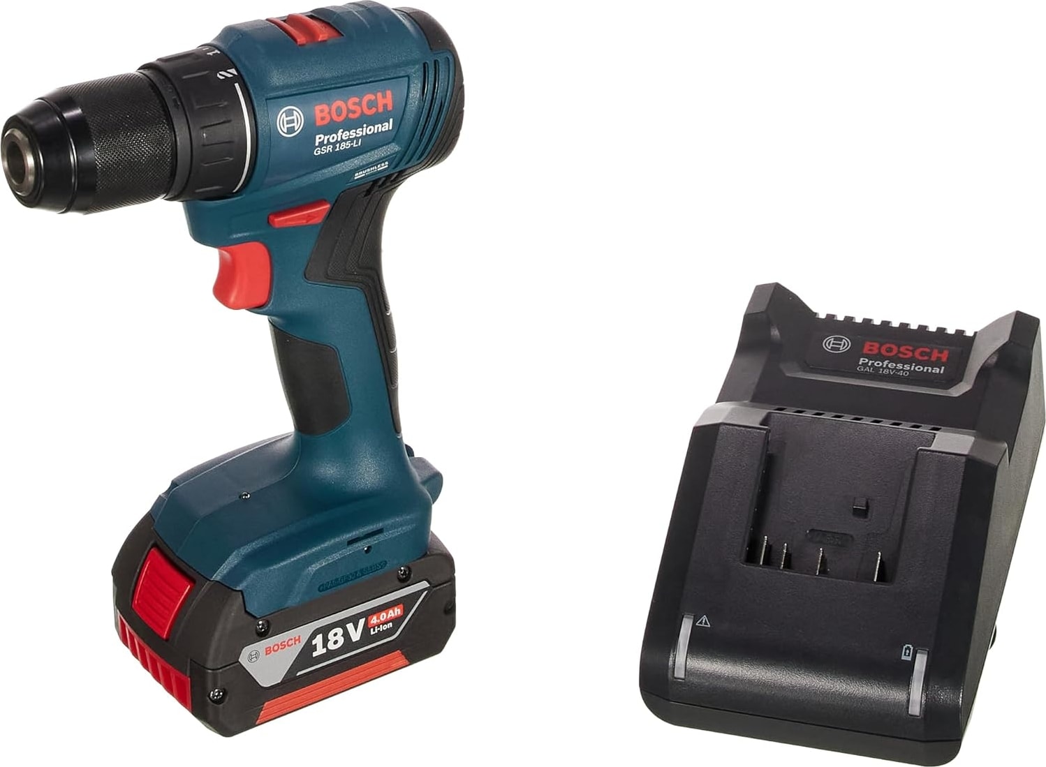 BOSCH Gsr 185 Lı Akülü Delme / Vidalama Makinesi 1x4.0 Ah Akü, Gal 18V-40 Sarj Cihazı, Soft Bag