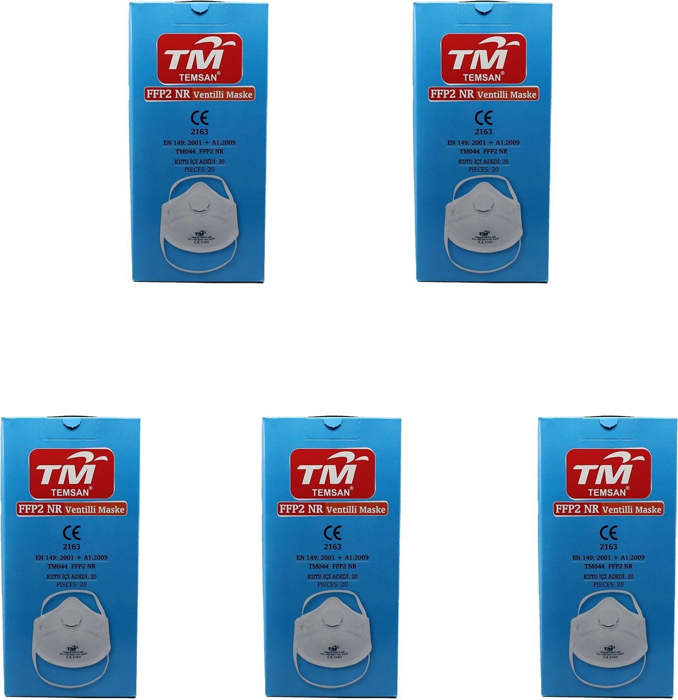Tm  Beyaz Ventilli Ffp2 Nr Toz Iş Güvenlik Sanayi Boya Konik Maske - 20 Adetlik 5 Paket