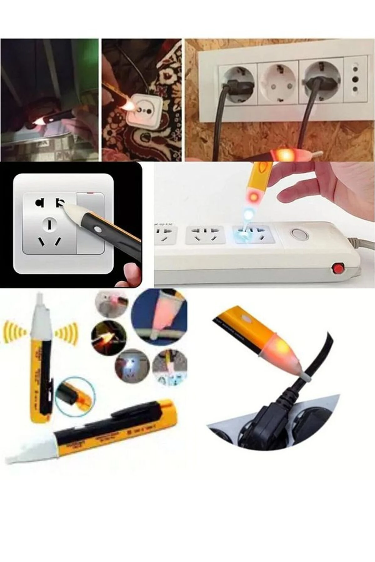 Pilli Led Işıklı, Sesli Temassız Faz Kontrol Kalemi Dijital Ölçüm Cihazı (2 Adet Aaa Pil ) Orta Boy