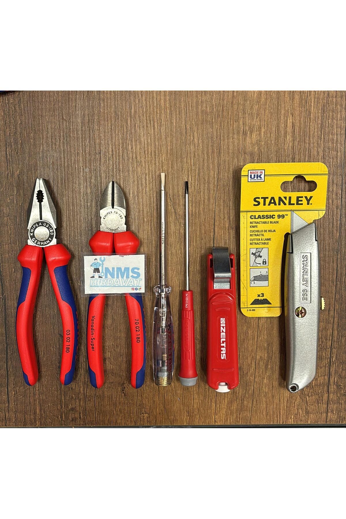 6 Parça Tam Profesyonel Usta Seti. 180 Mm Pense, 180 Mm Yan Keski, İzeltaş Set NMS HIRDAVAT