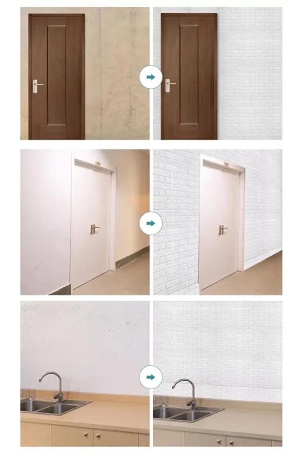 10 ADET 50x50 Cm Silinebilir Kendinden Yapışkanlı Duvar Kağıdı Esnek Köpük Panel 3d Tuğla Desen