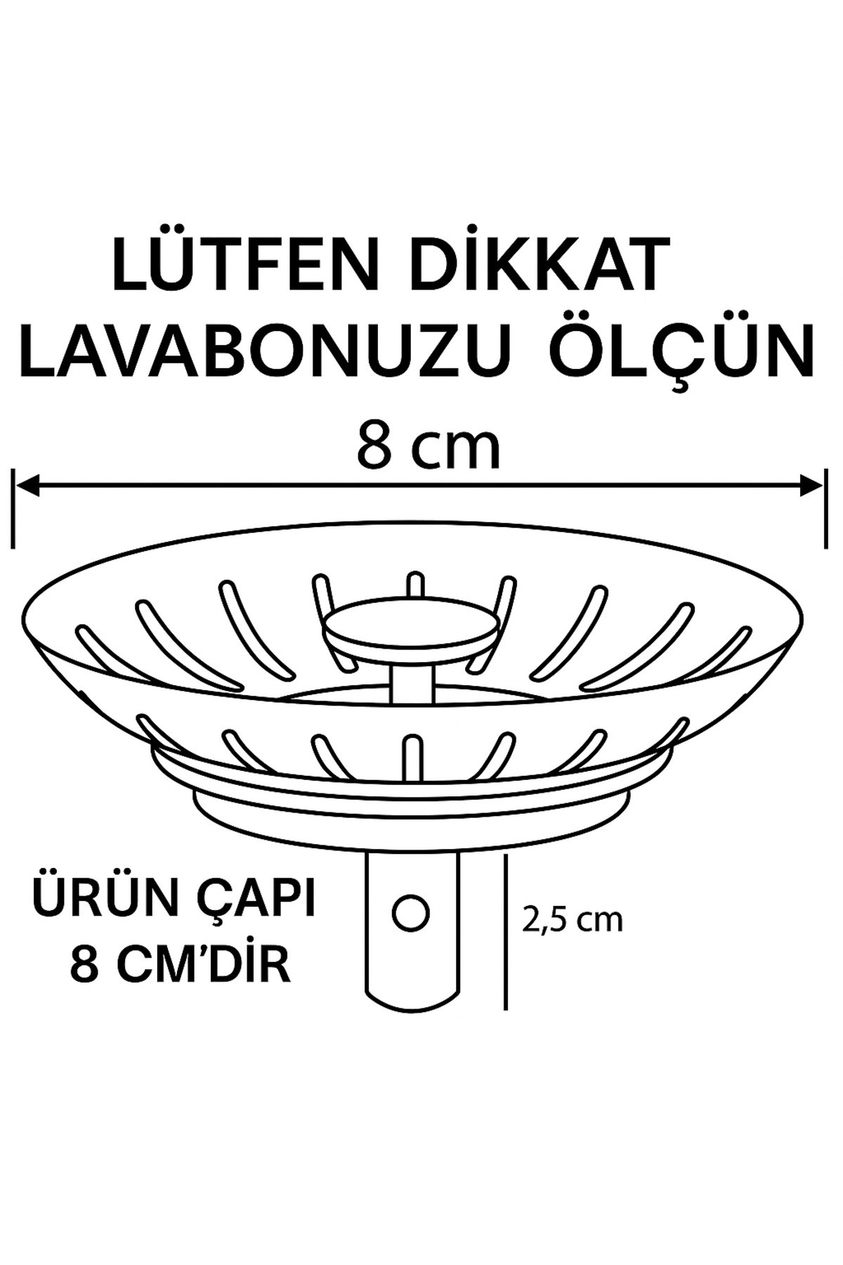 Çöpmak 8 cm Paslanmaz Çelik Lavabo Evye Gider Süzgeci Sifon Uyumlu Dayanıklı Filtre