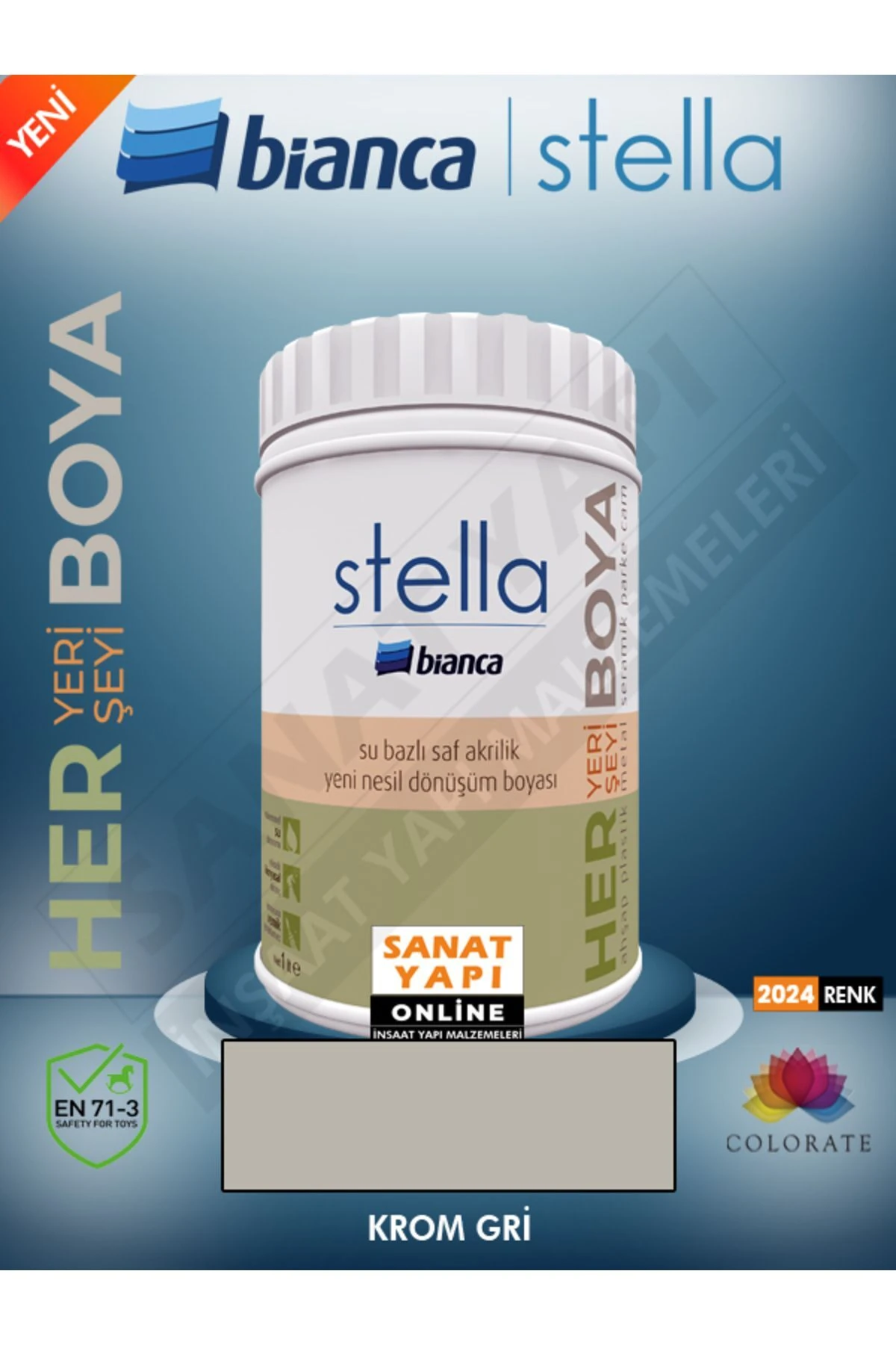 Stella Su Bazlı Akrilik Boya Krom Gri