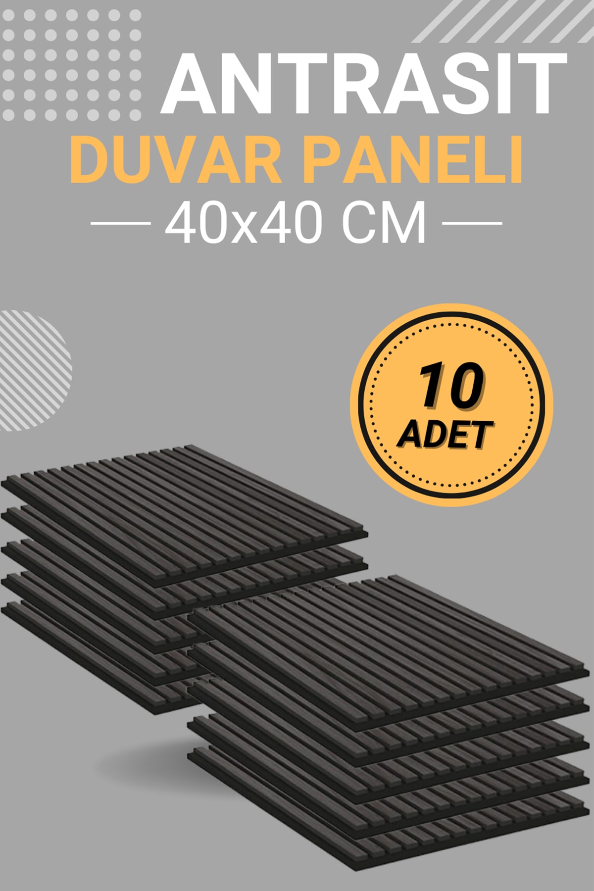Antrasit (10 ADET) 40x40cm Yeni Nesil Akustik Ahşap Duvar Paneli