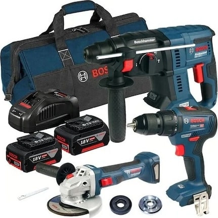 BOSCH Gbh 180-li + Gsr 180-li + Gws 180-li + 2 Adet 4 Ah Batarya + Şarj Cihazı + Bez Çanta