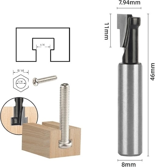 7 1/4 "6mm 6.35 mm 8mm Shank T Yuvası Kesici Yönlendirici Bit Seti Altıgen Cıvata Anahtar Delik Uçları T Planya Freze Kesici Ahşap Ağaç Işleme Için (Yurt Dışından)