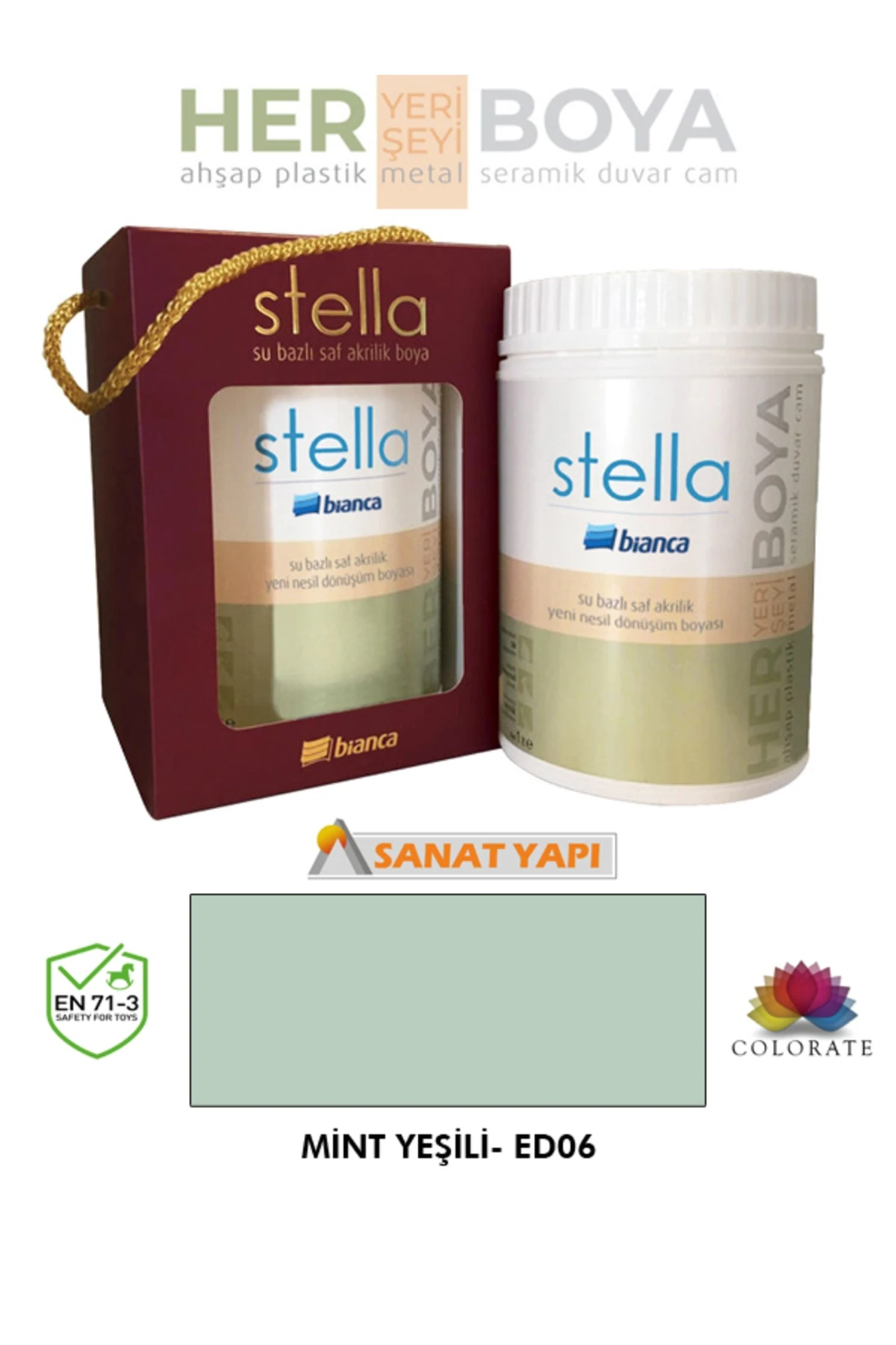 Stella Su Bazlı Saf Akrilik Boya Mint Yeşili 500Ml