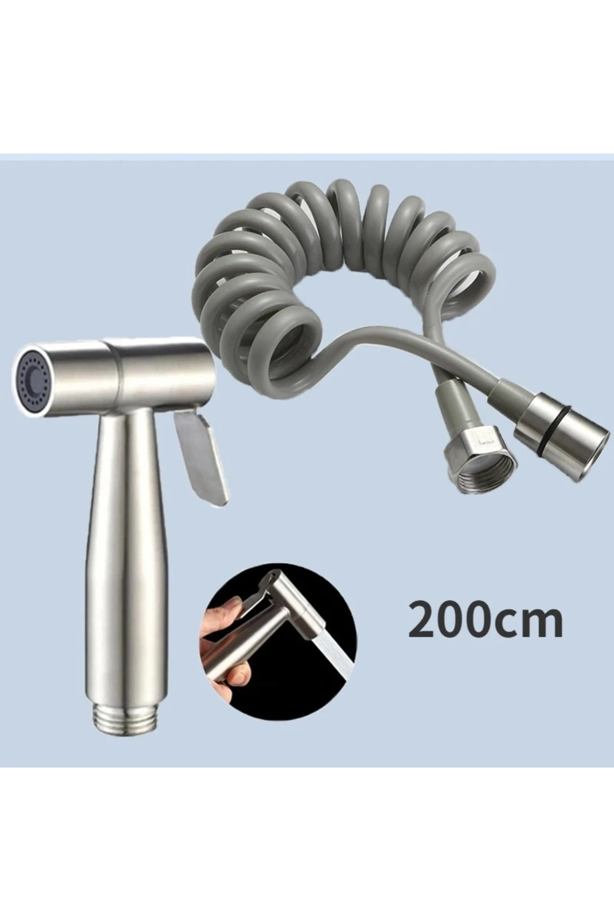 Banyo Bide Basınçlı Püskürtücü Taharet Musluğu Klozet Hortumu Nikel Renk İthal 7 Yıl Garantili