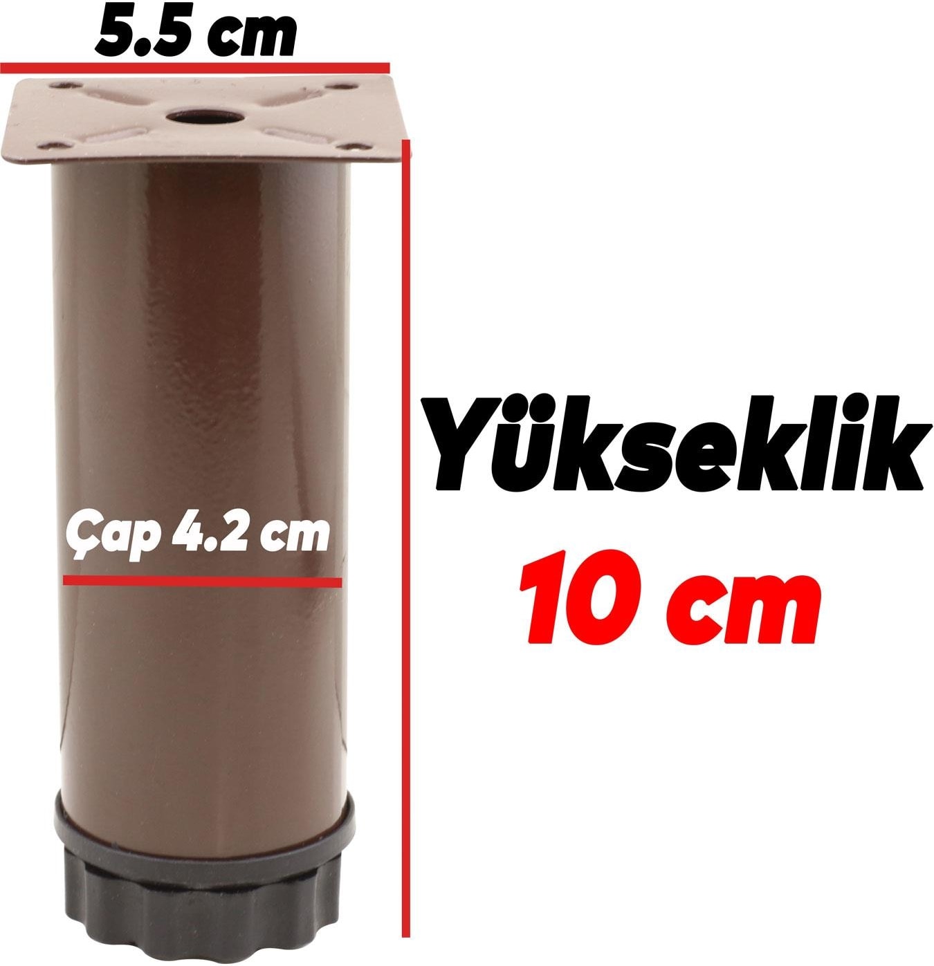 Ayarlanabilir Dolap Mobilya Kanepe Baza Metal Destek Yükseltici Ayağı 10 Cm Kahve Ayakları 8 Adet