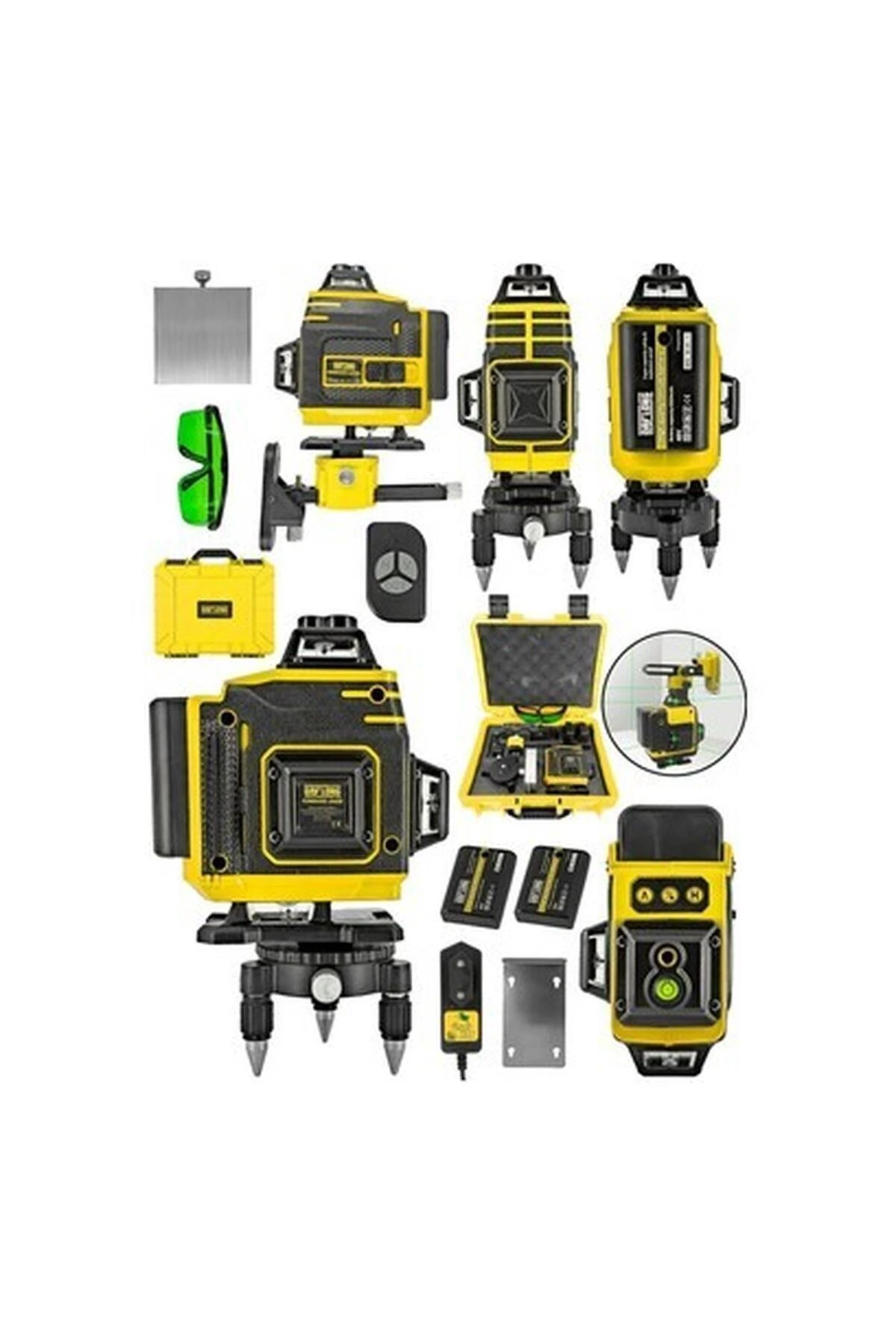 Şarjlı Çift Akülü Profesyonel 4 Köşe 4×360 16 Satır Yeşil Çizgi Lazer Hizalama