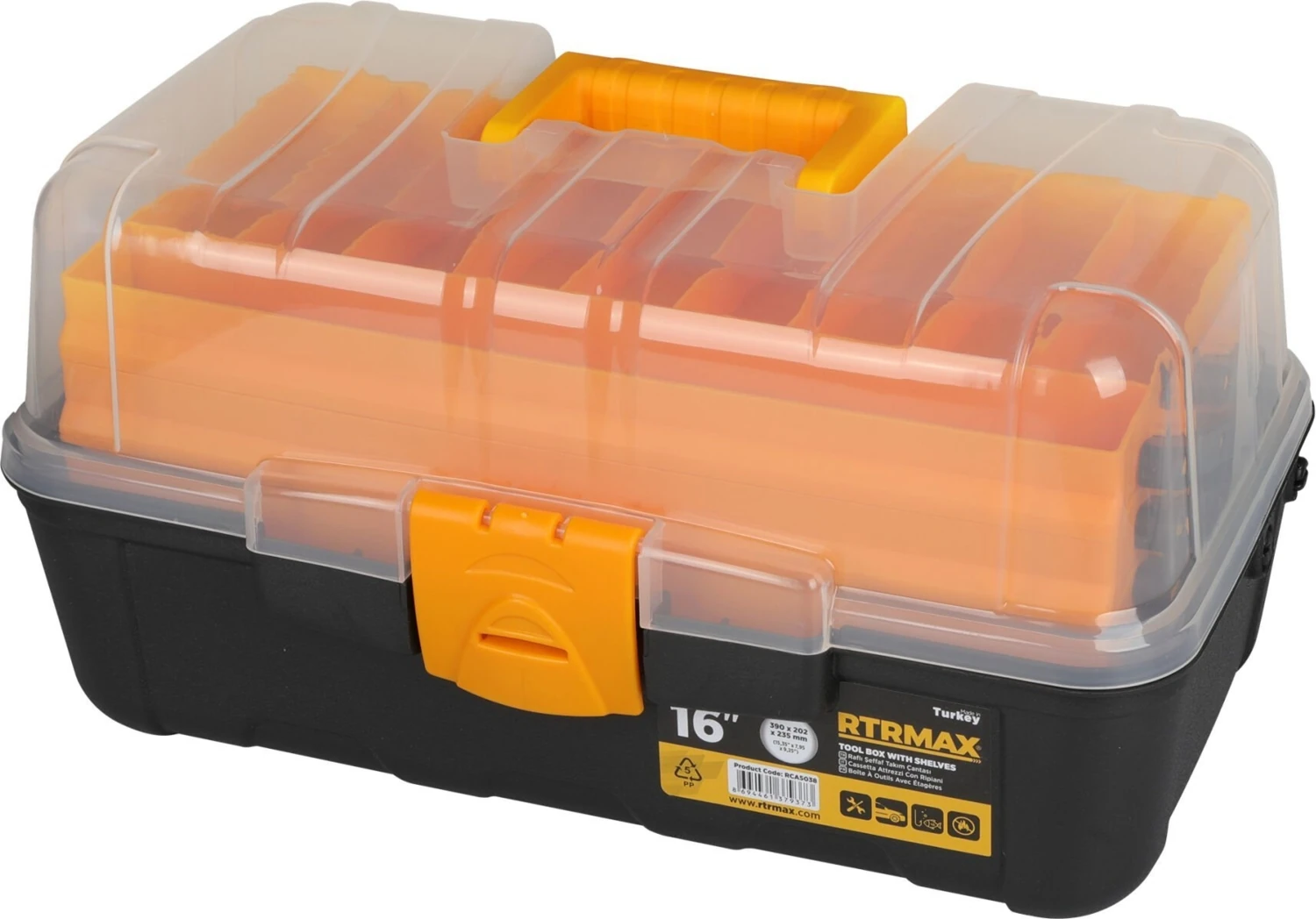 RCA5038 3 Raflı Şeffaf Alet Takım Çantası 16” - 39 cm