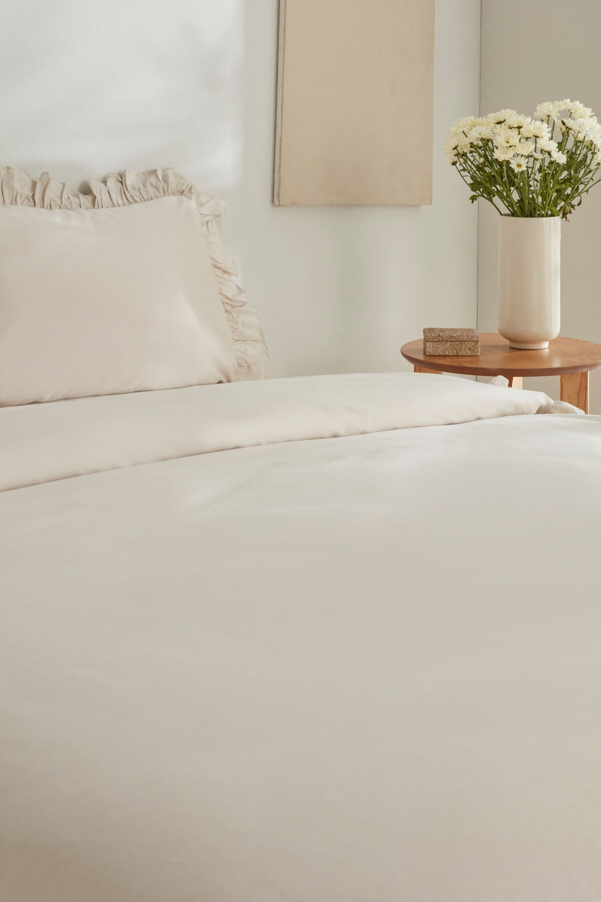 Pure Ruffle %100 Pamuk King Size Nevresim Takımı Ekru