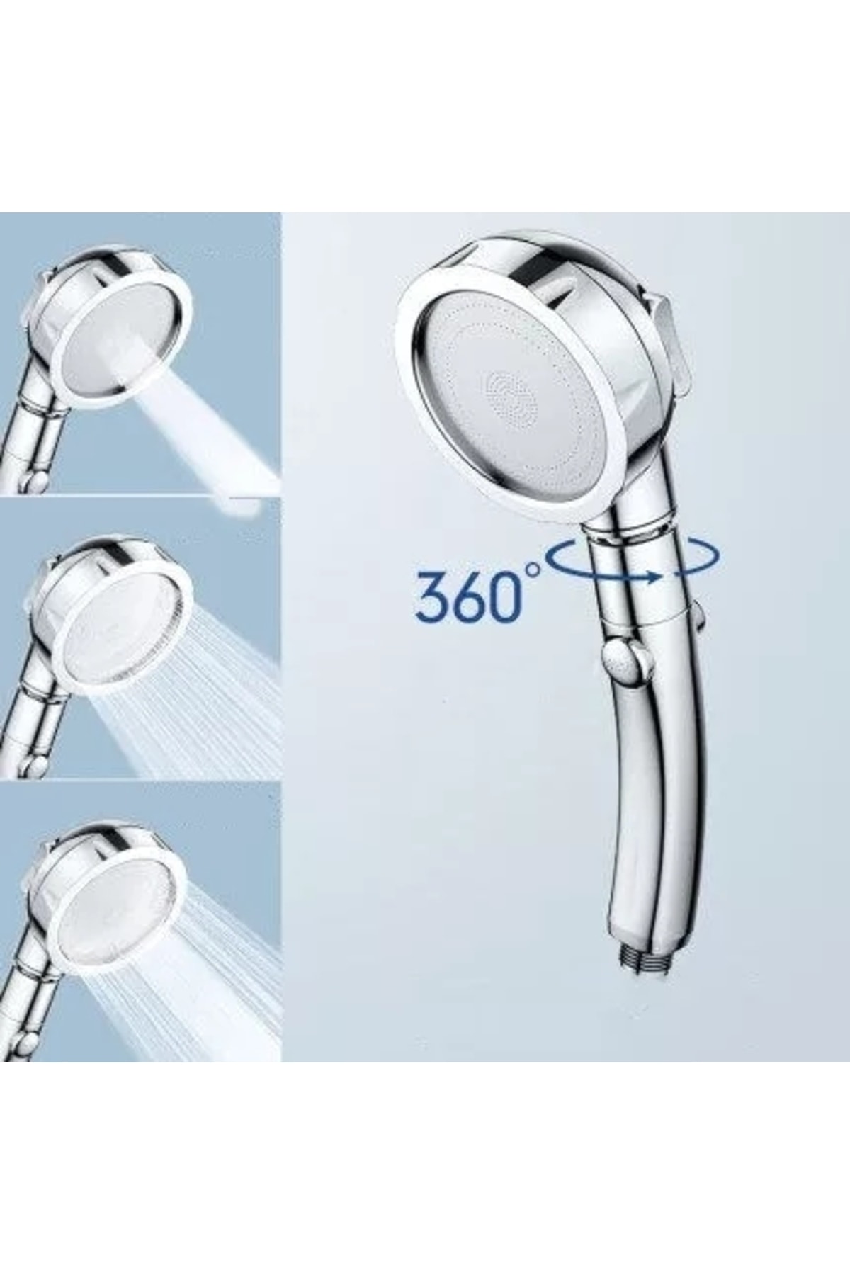 3 Fonksiyonlu Stoplu Krom Duş Başlığı, Krom Mafsal Ve Örgülü Hortum Duş Seti