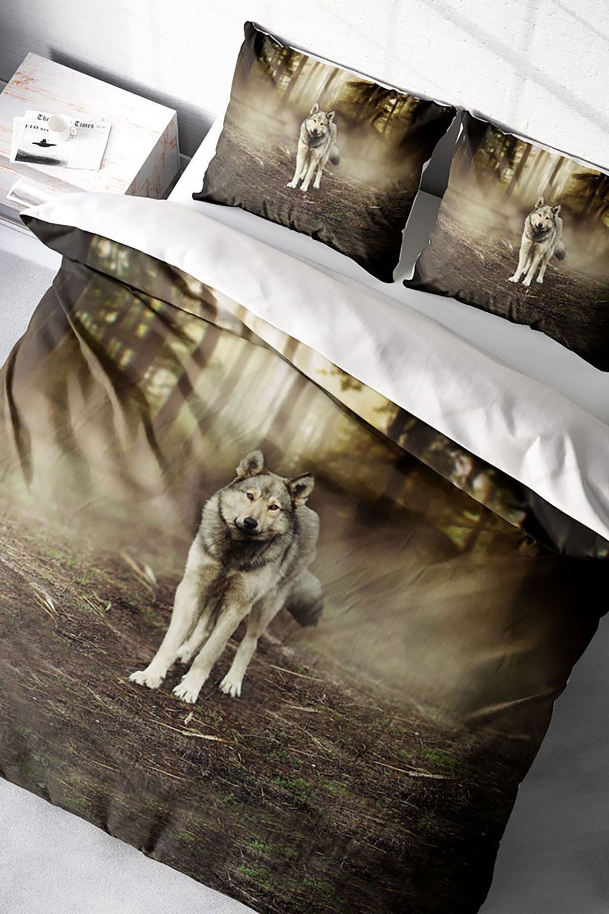 Nevresim Takımı %100 Doğal Pamuk Çift Kişilik 3d Digital Fluwolf
