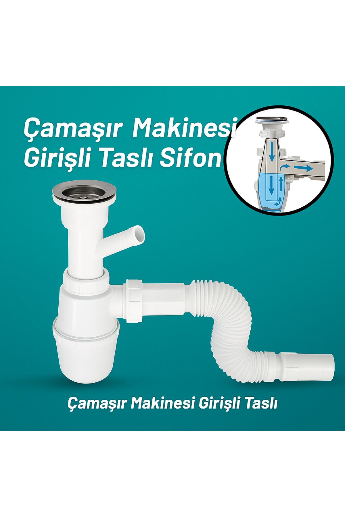 Çamaşır Makinesi Girişli Koku Önleyici Taslı Körüklü Sifon – Dayanıklı & Uzun Ömürlü