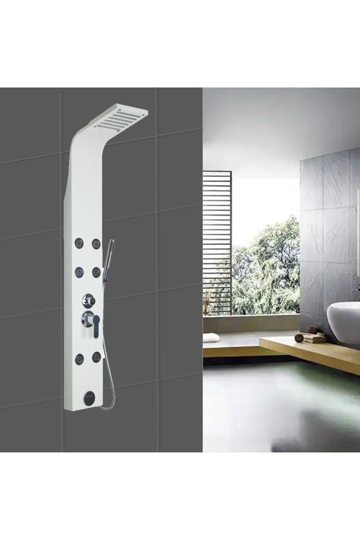 Sam Toscana Beyaz Yuvarlak Jetli Masajlı Duş Paneli, Duş Kolonu, Robot Duş, Duş, Dikey Jakuzi