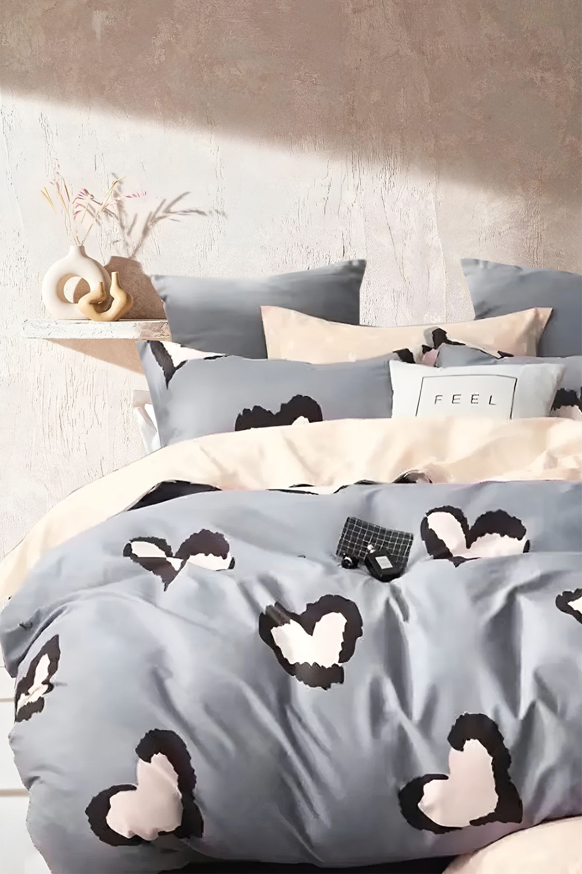 Lastikli Çarşaflı Nevresim Takımı Tek Kişilik Dream Bej