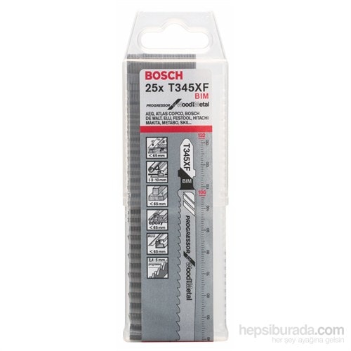 BOSCH - Ahşap Ve Metal İçin T 345 Xf Dekupaj Testeresi Bıçağı - 25'Li Paket