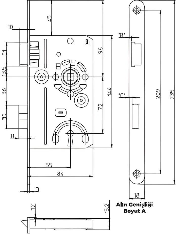 S.22 Serisi Metal Dilli Gömme Kilit