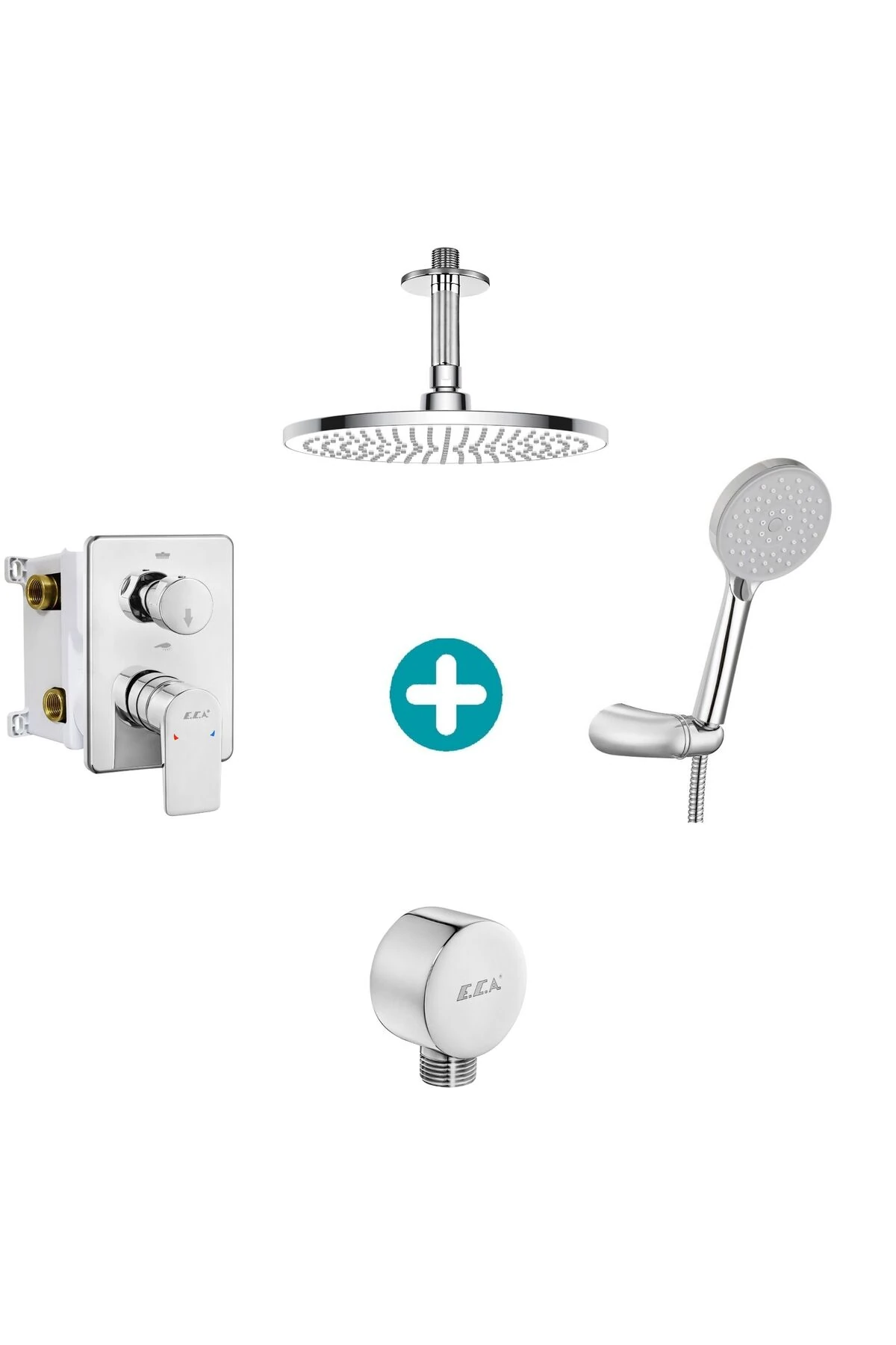 Dalia Yuvarlak Ankastre Gömme Banyo Bataryası Duş Seti Tüm Parçalar Dahil Tavandan