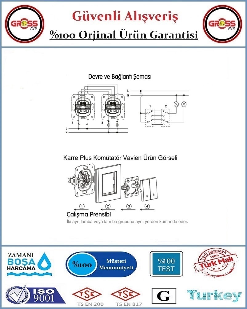 Karre Veavien Anahtar - Çerçeve Dahil - Beyaz - Orjinal Ürün