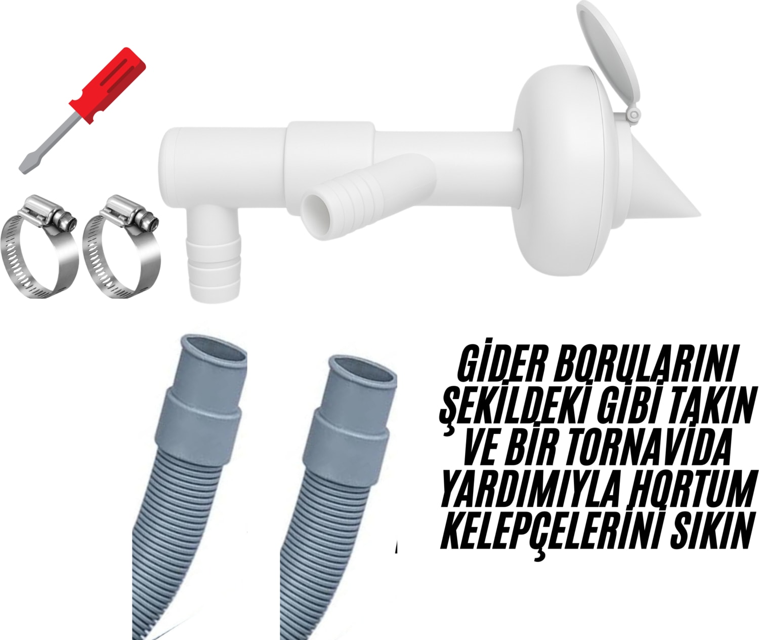 Çift Girişli Gider Çekvalf Adaptörü Ø50 mm | Çamaşır Bulaşık Makinesi Koku ve Haşere Önleyici