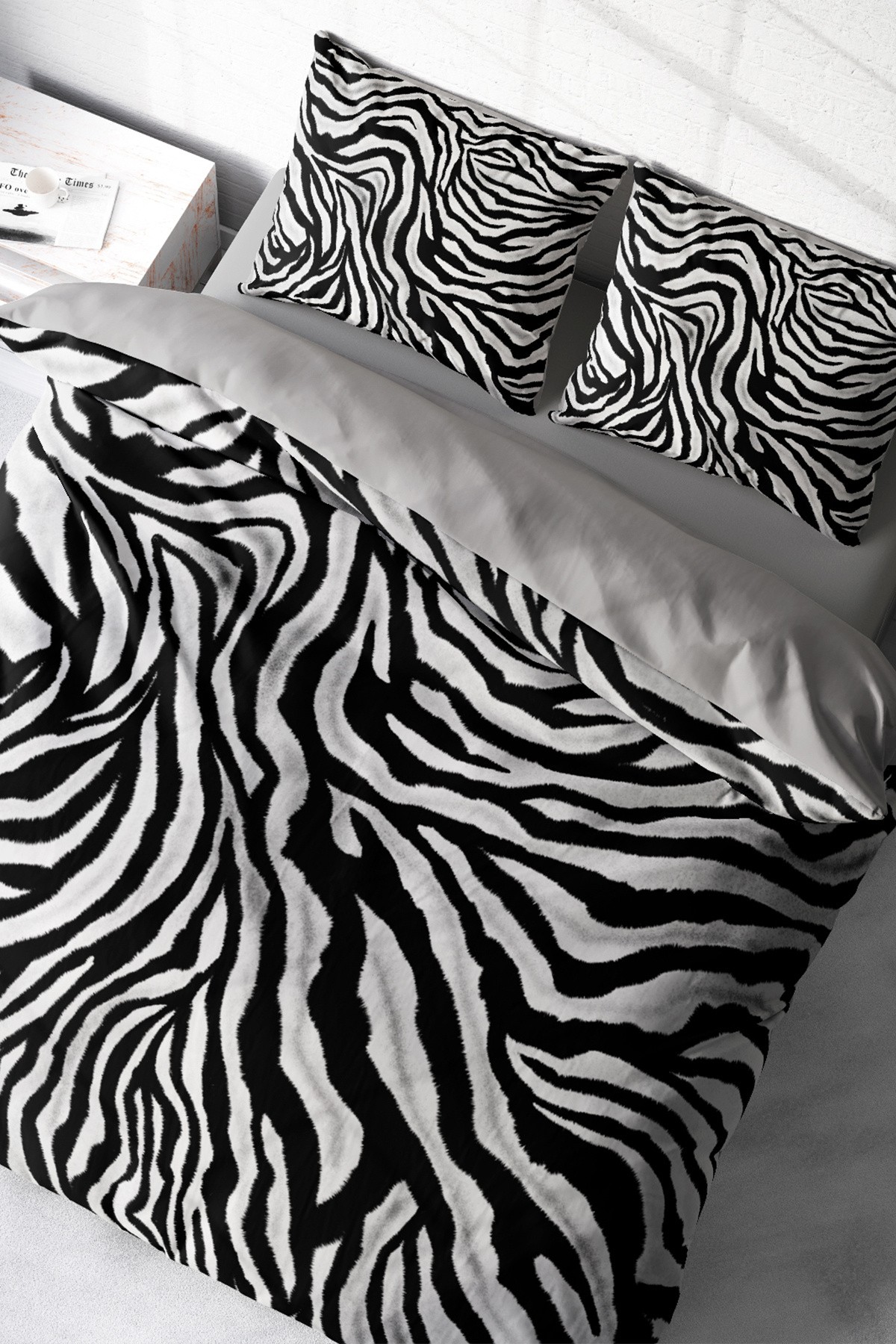 Kıng Sıze %100 Pamuk Saten Çift Kişilik Nevresim Takımı Classical Zebra 220x240cm