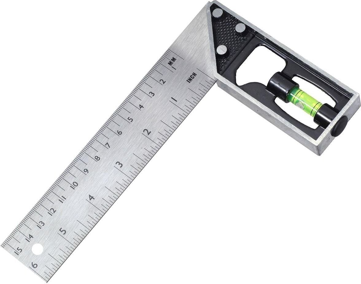 Su Terazili Açı Ölçer 15 cm 90° Cetvel Marangoz Gönye (03021)