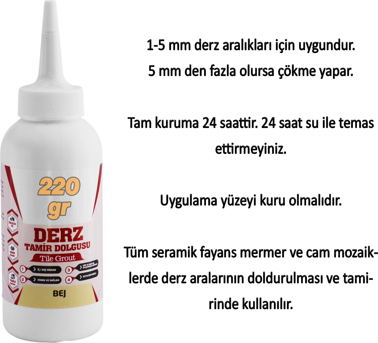 Bej Renk Hazır Derz Dolgu Fayans Seramik Mermer Yer Duvar Için Tamir Derz Yenileme Dolgusu 220 gr
