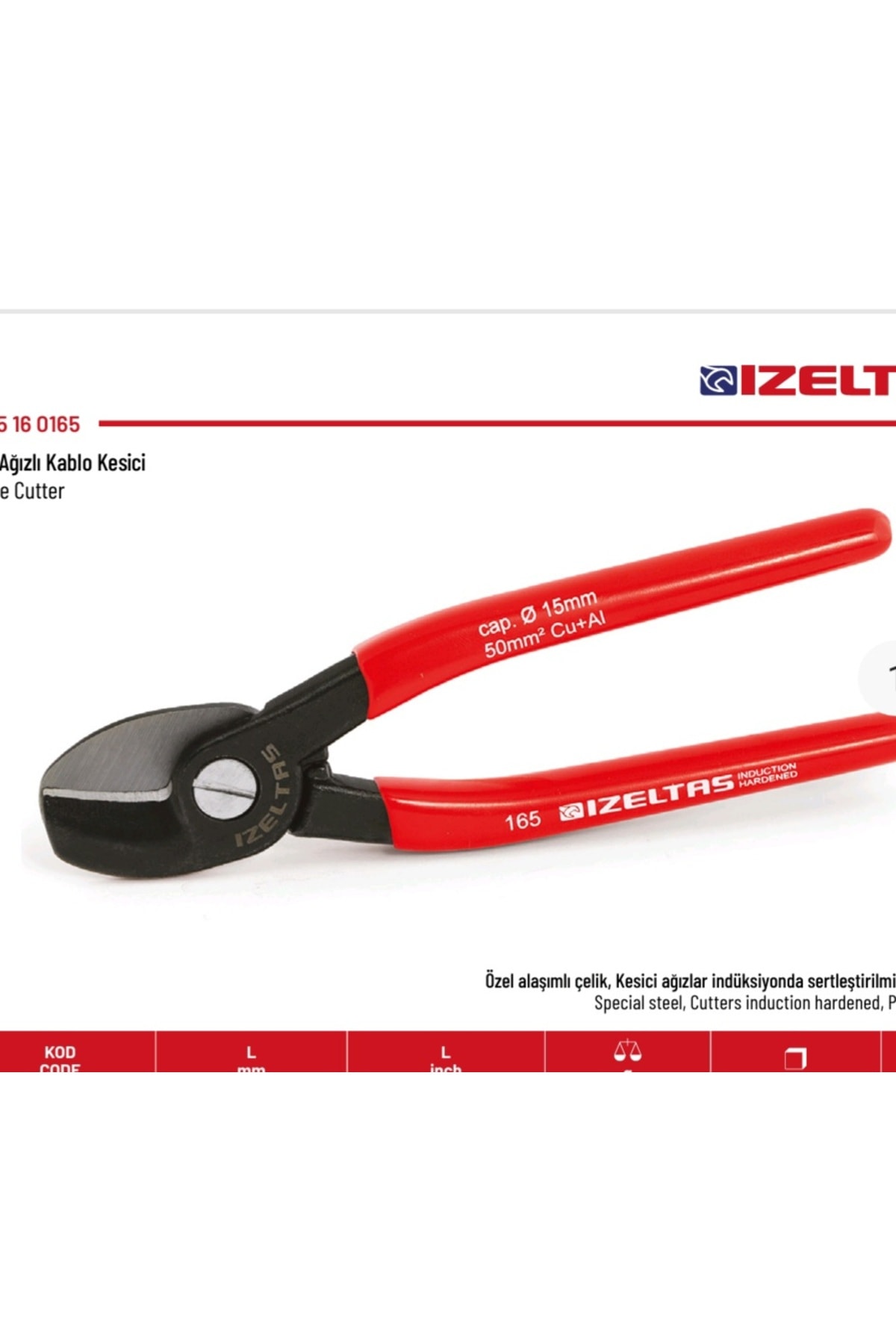 Kablo Makası tek Ağızlı 165mm