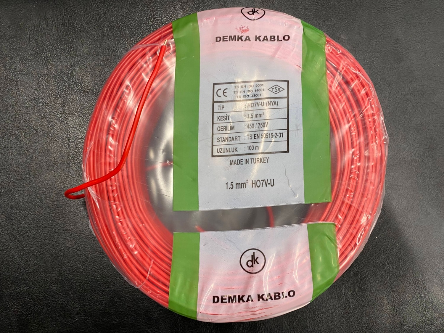 1,5 mm Nya Tek Damar Elektrik Tesisat Kablosu Tam Bakır Kırmızı (100 Metre)