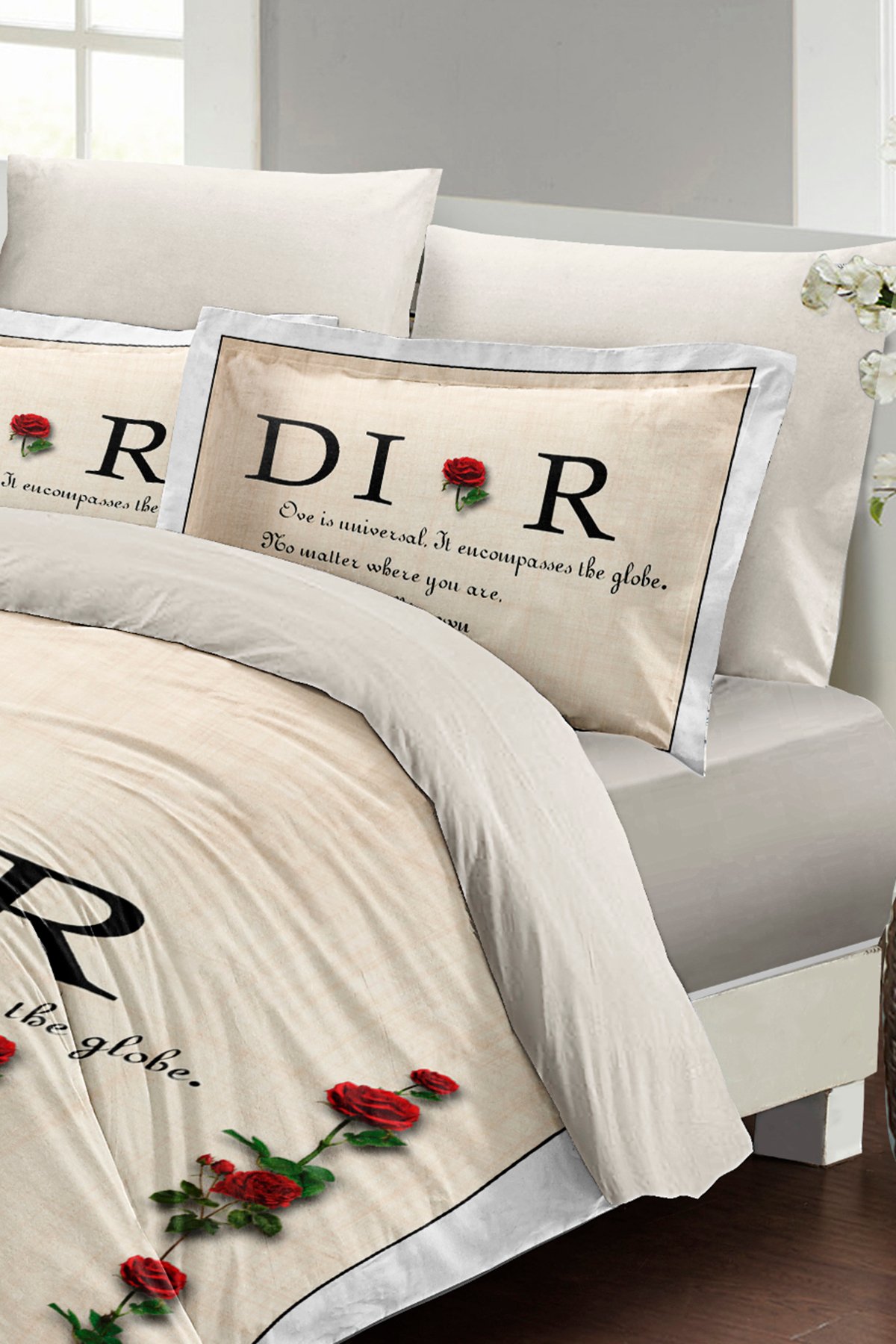 Kıng Sıze Nevresim Takımı %100 Doğal Pamuk Çift Kişilik 3d Digital Poetry Roses 220x240cm
