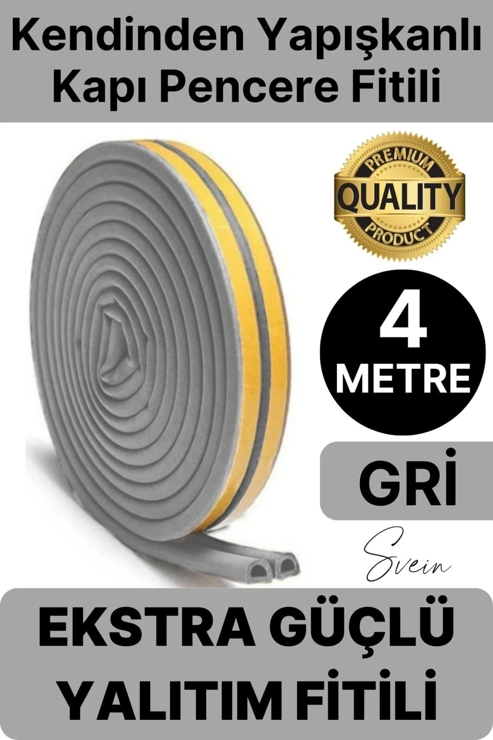 1. Sınıf Gri Kapı Pencere Soğuk Toz Geçirmez Izolasyon Fitili Yapışkanlı Isı Yalıtım 2x2=4 mt