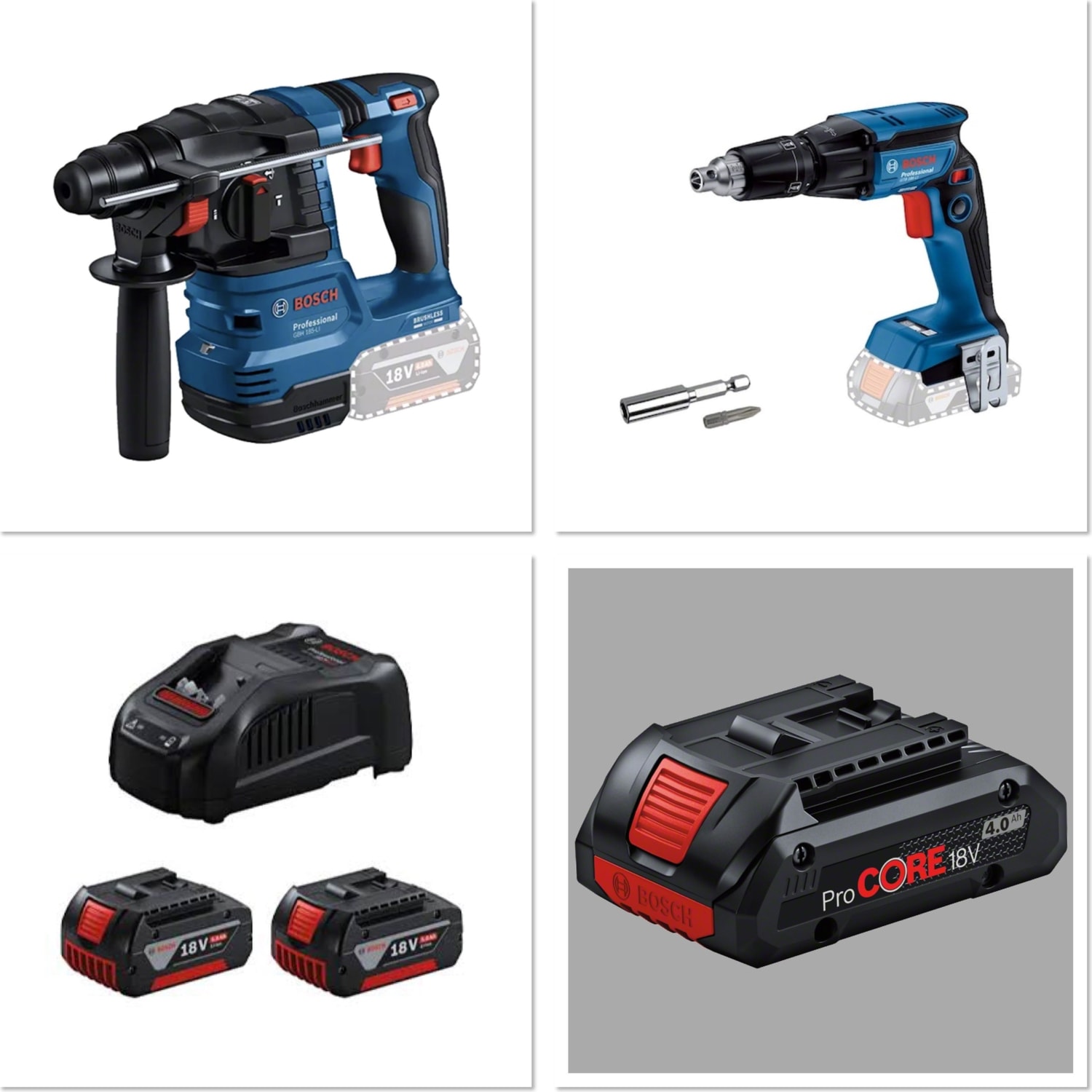 BOSCH Gbh 185 Kırıcı Deli +Gtb 185 Alçıpan Vidalama + 2 Ad 5.0 Ah Akü (1AD 4.0 Procore Akü Hediye)