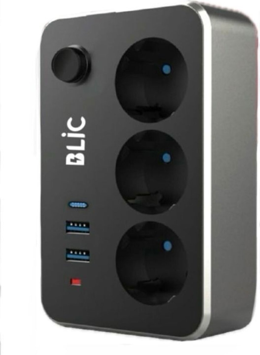 Termal Akım Korumalı 3'lü Priz ve USB Şarj Istasyonu 2 Usb, 1 Type-C Ofis Ev