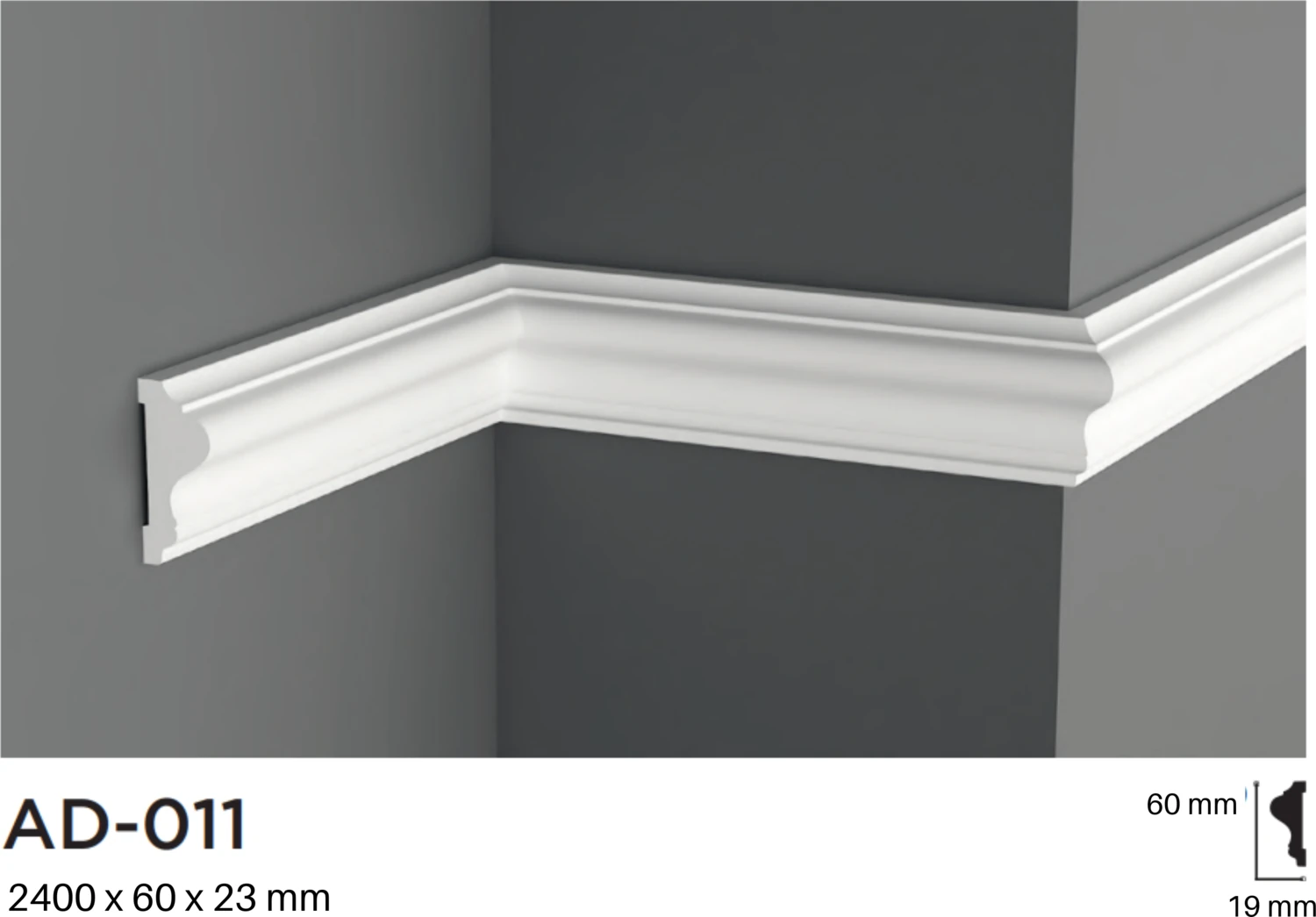 6 cm Boyanabilir Beyaz Duvar Çıtası Bordür, Sert Polimer Köpük Değildir 1 Boy Sipariş 240 Cm'dir