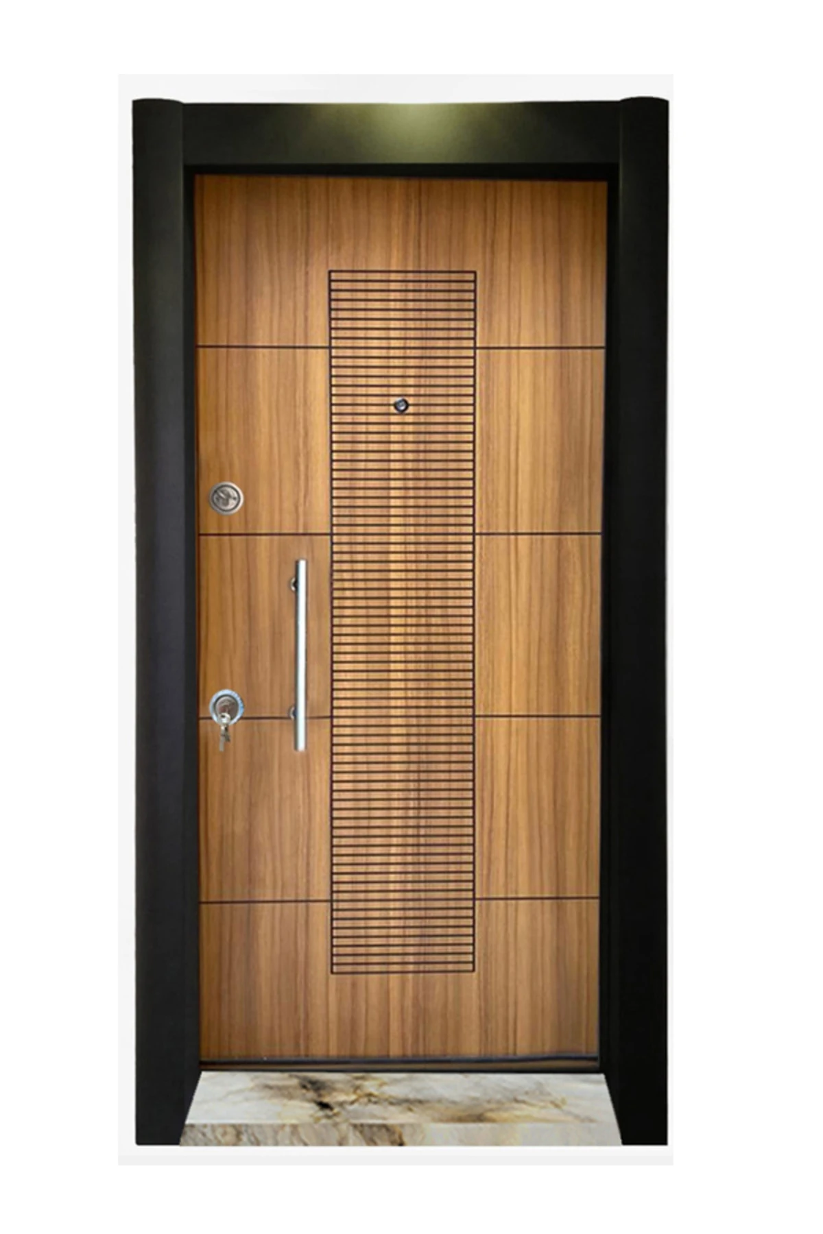 Çelik Kapı, Ahşap Desenli, Statik Kasa Çelik Kapı, Tırnaklı Sistem Sağ Açılım