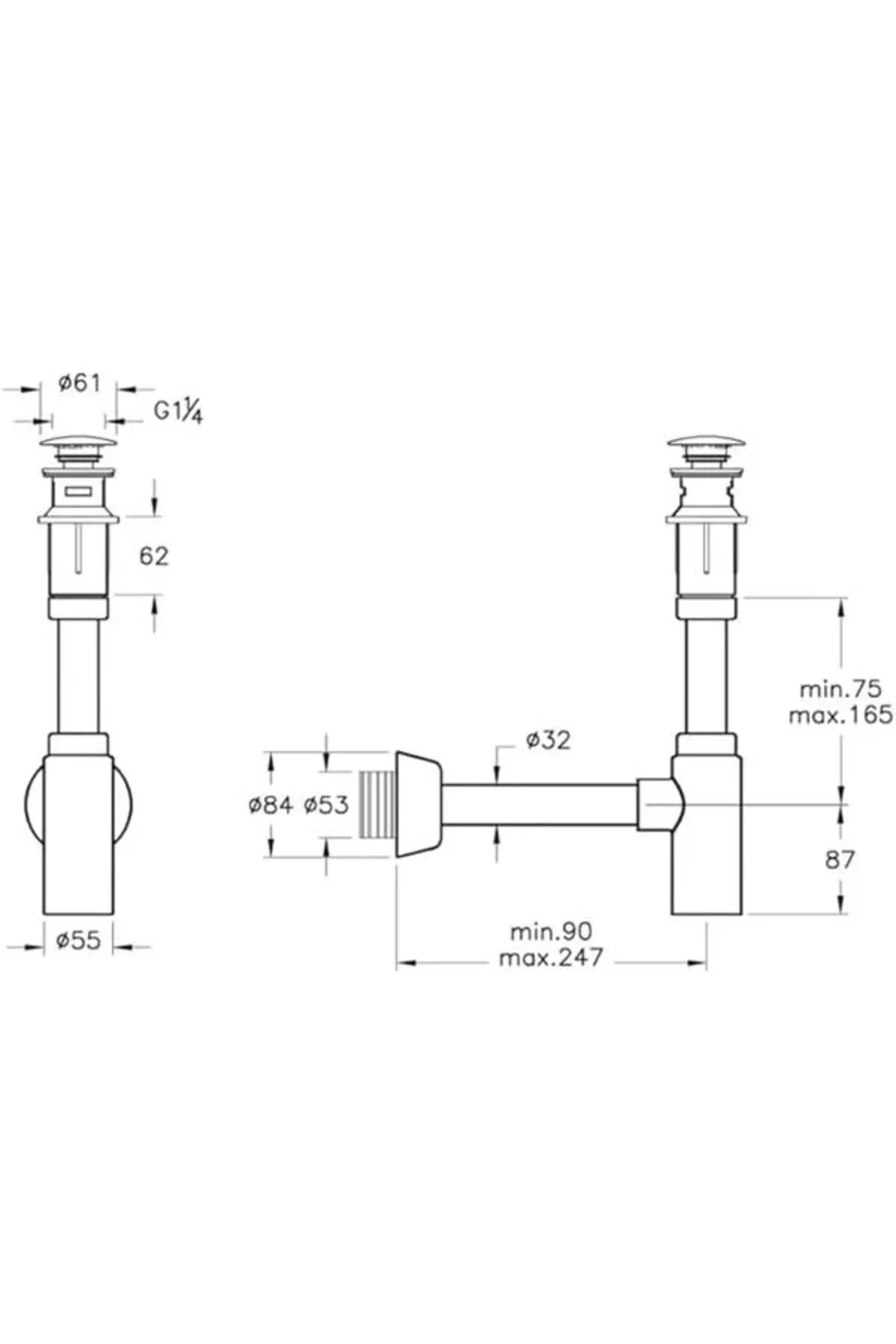 A45154 Lavabo Sifon Seti, T tipi, Krom