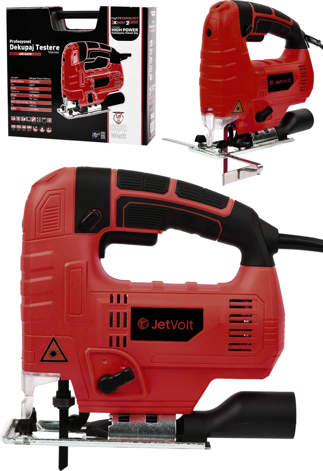 800W Bakır Sargılı Professional Devir Ayarlı Dekupaj Bıçkı Testere Makinası - Kırmızı