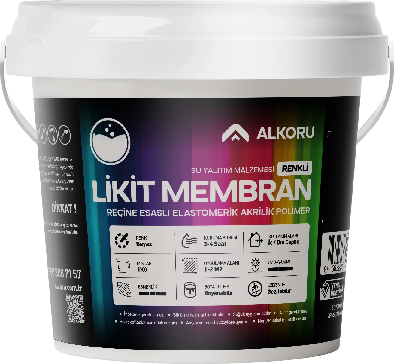 1 kg Beyaz Likit Membran Renkli Reçine Esaslı Sıvı Su Yalıtım Malzemesi