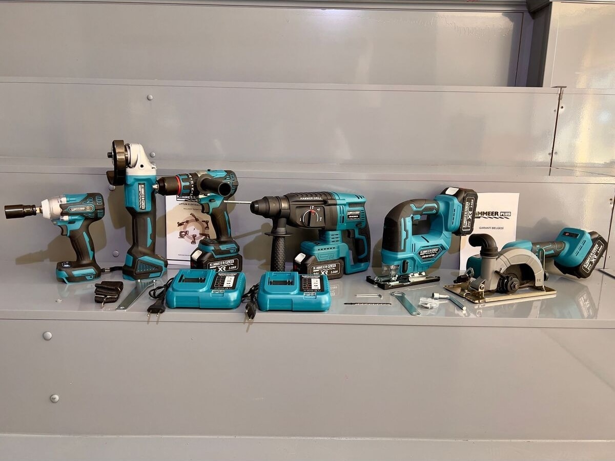 Kimmeer Plus 21V 3.0AH Kömürsüz 6'lı Set Matkap Hilti Taşlama Somun Sıkma Dekupaj ve Daire Testere