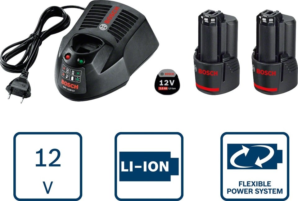 BOSCH 12 V Başlangıç Seti Gal 1230 Cv + 2 x Gba 12V 2.0 Ah